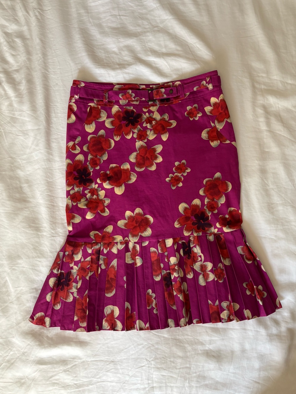 Karen Millen Pink Floral Pleated-Hem Skirt